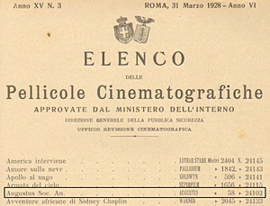 Il visto di censura del film