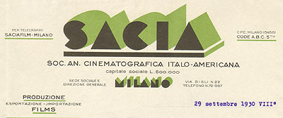 Lettera della SACIA 1930