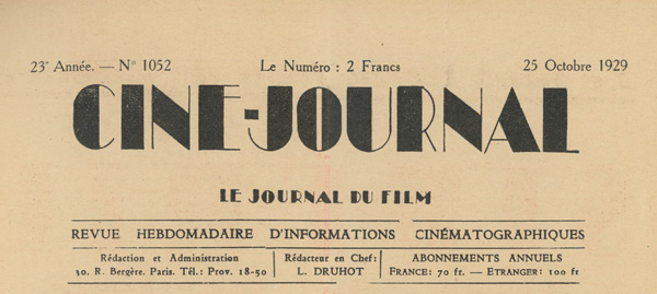 Ciné-Journal Paris 25 Octobre 1929