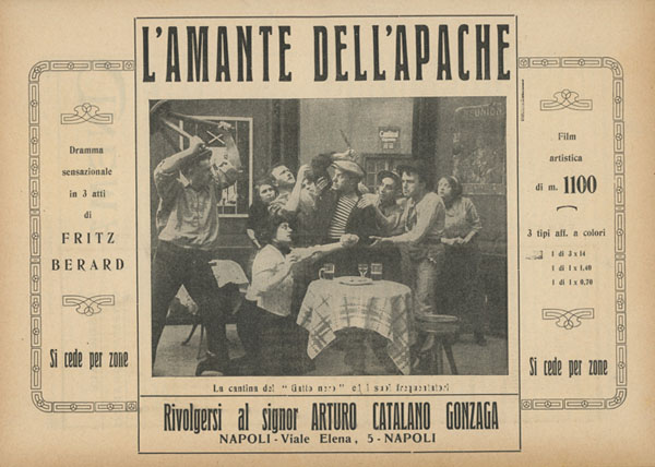 "L'amante dell'apache" dramma sensazionale in 3 atti di Fritz Berard (Cinema, Napoli, 25 giugno 1912)